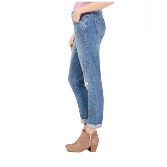 NWT Style& co Blue Beaded Embroidered Denim Distressed Boyfriend Jeans Size 8 - Picture 14 of 15